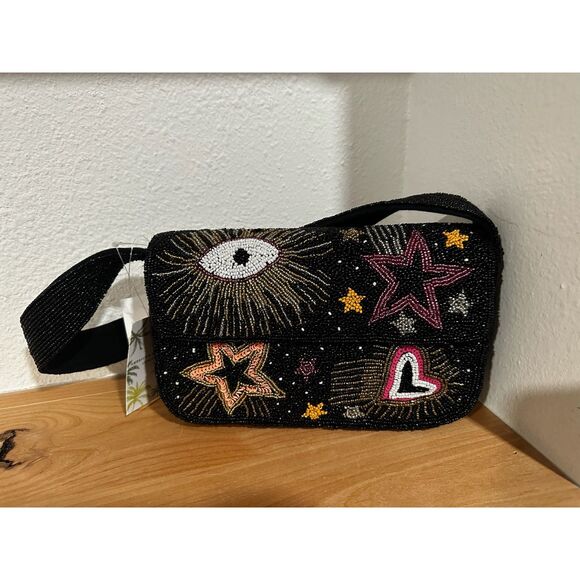 America & Beyond Evil Eye Hearts Stars Beaded Shoulder Bag NWT - Picture 2 of 6